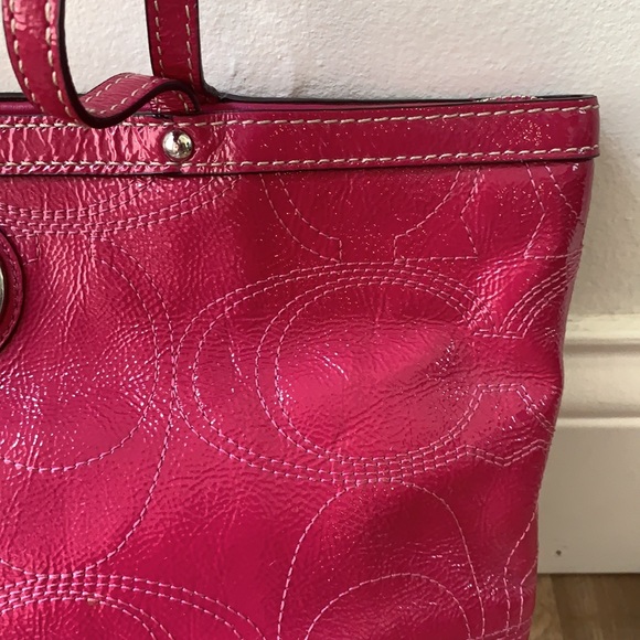 Coach C Optic Stitched Berry Patent Leather Tote - Picture 5 of 15
